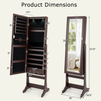 Mirrored Jewelry Cabinet Organizer Storage Stand w/LED Lights