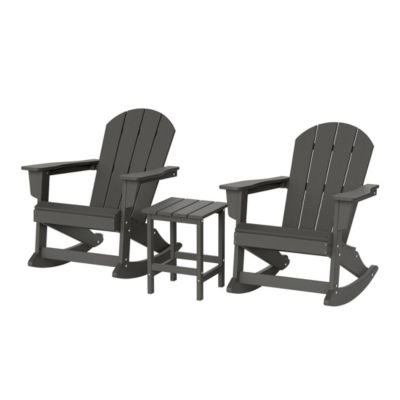 3 Piece set Outdoor Patio Poly Adirondack rocking chairs with side table