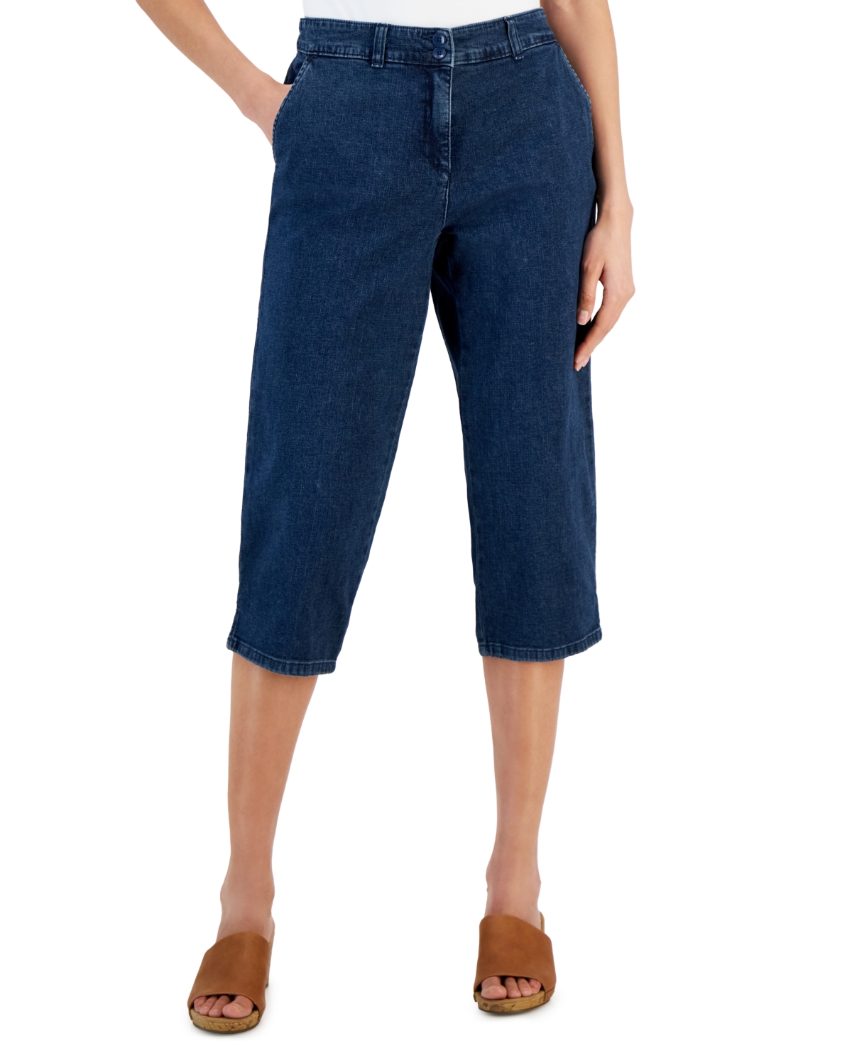 Karen Scott Women's Denim Comfort Capri Pants, Created For Macy's In Ks Overcast
