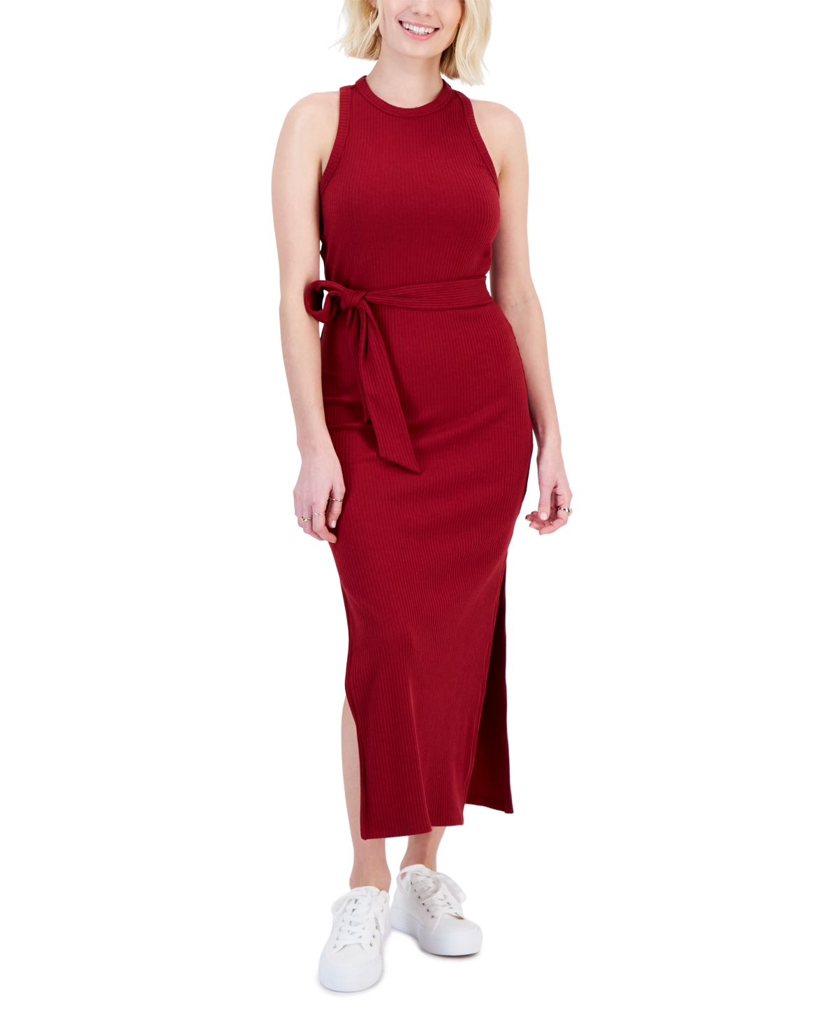 Bar Iii Petite Rib-knit Midi Dress, Created For Macy's In Red Burgundy