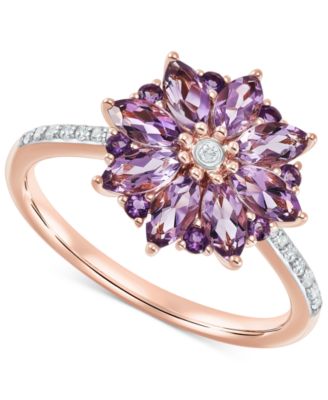 Macy's - Multi-Amethyst (1-1/3 ct. t.w.) & Diamond (1/10 ct. t.w.) Flower Ring in 14k Rose Gold (Also in Multi-Topaz)