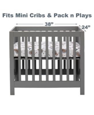 Baby Jungle Safari Cotton White/Gray Elephant/Lion Fitted Mini Crib Sheet