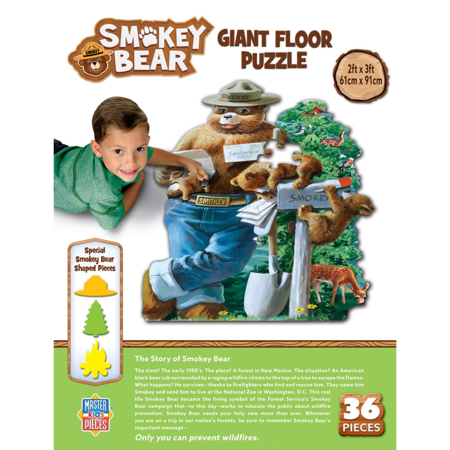 Детский пазл MasterPieces Puzzles Smokey Bear 36 Piece Shaped Floor Jigsaw Puzzle, Ages 3+, цвет: Разноцветный — фото 3
