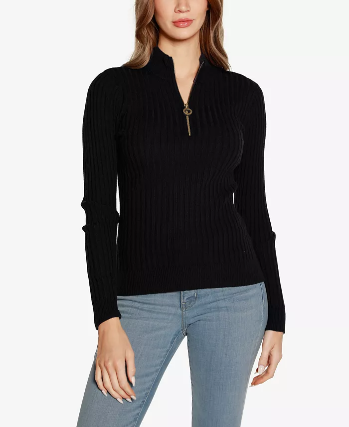 Women's Black Label Ribbed Mock Neck Half-Zip Sweater