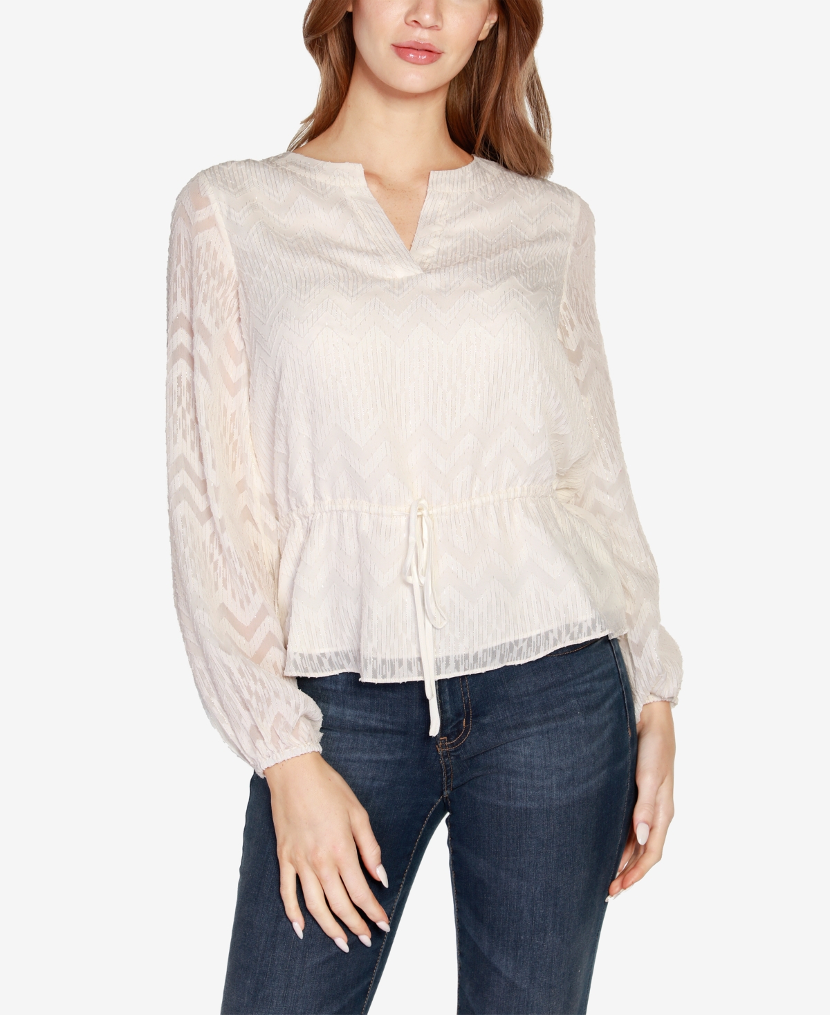 Belldini Women's Black Label Split Neck Peplum Top