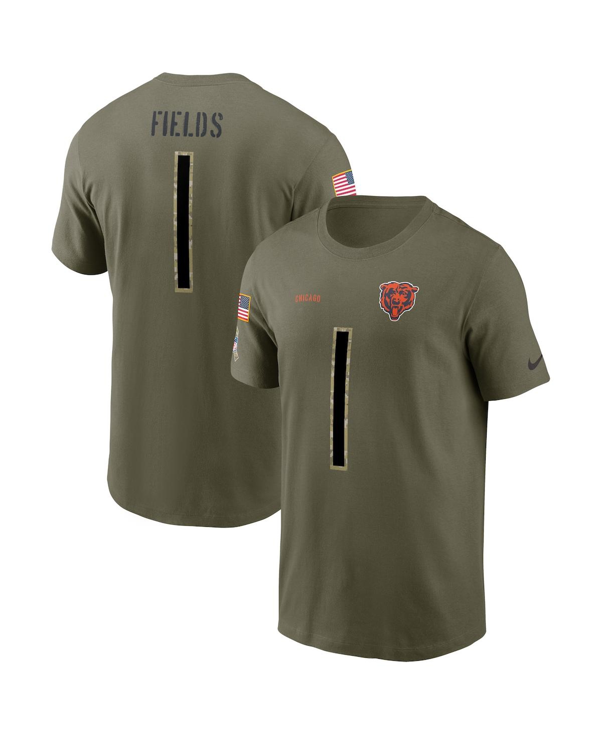 Men's Nike Justin Fields Olive Chicago Bears 2022 Salute To Service Name and Number T-shirt