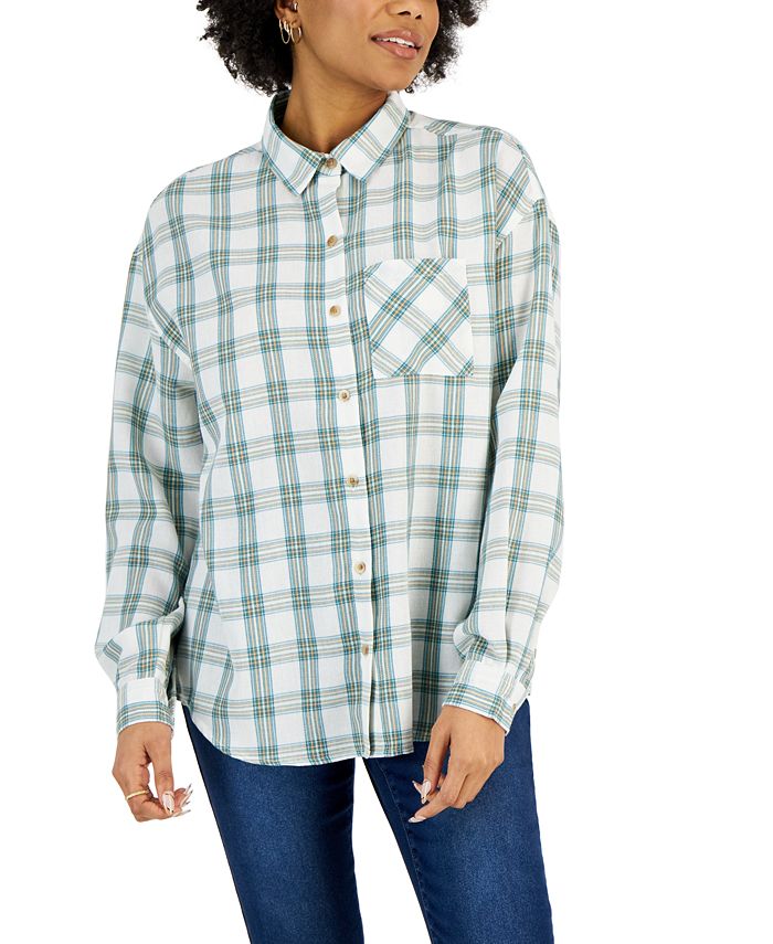 Plaid Print Buttons Long Sleeve Top