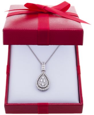 Diamond Pav&eacute; Teardrop 18" Pendant Necklace (1 ct. t.w.) in 14k White Gold 