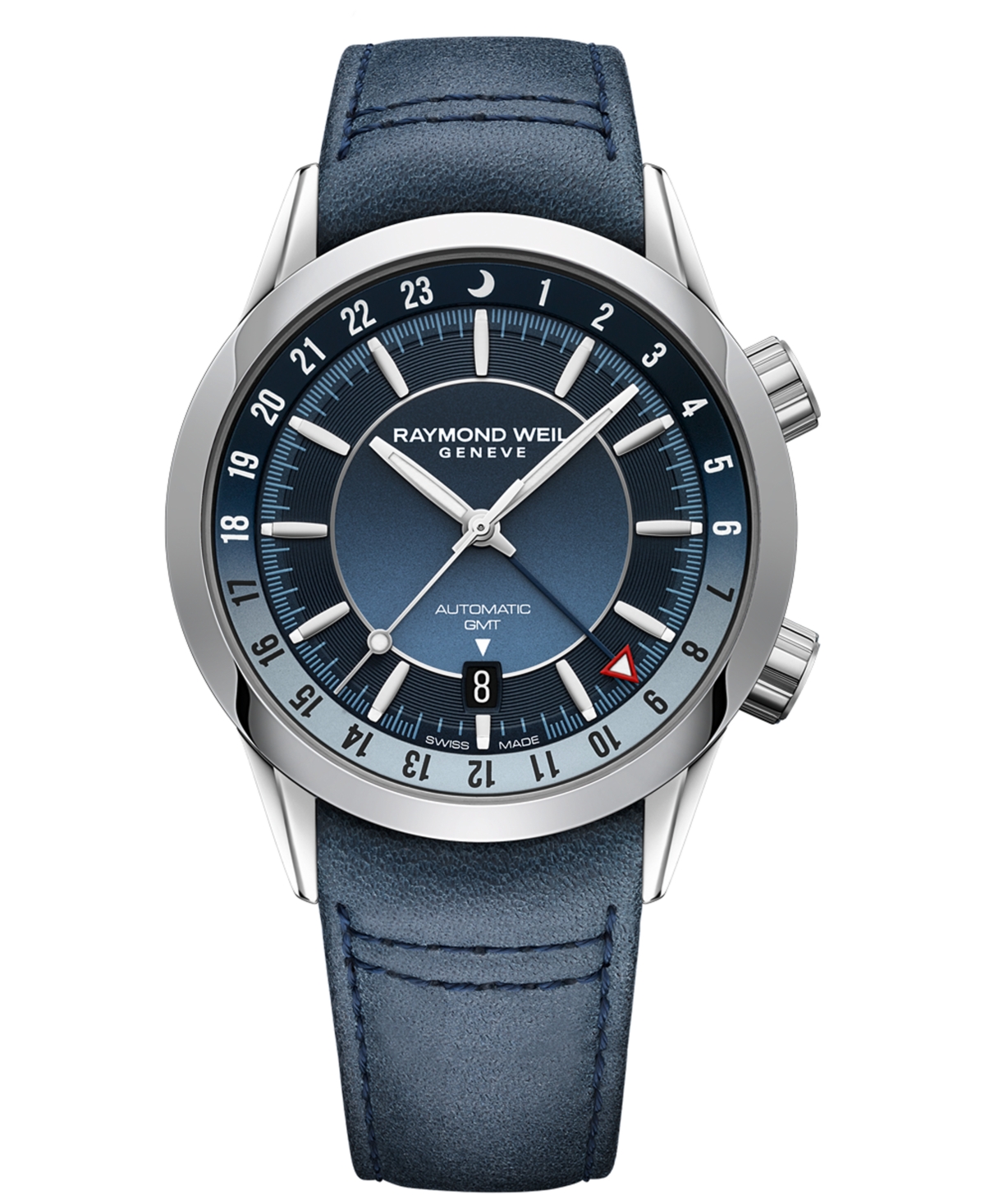 Shop Raymond Weil Men's Swiss Automatic Freelancer Gmt Blue Leather Strap Watch 41mm