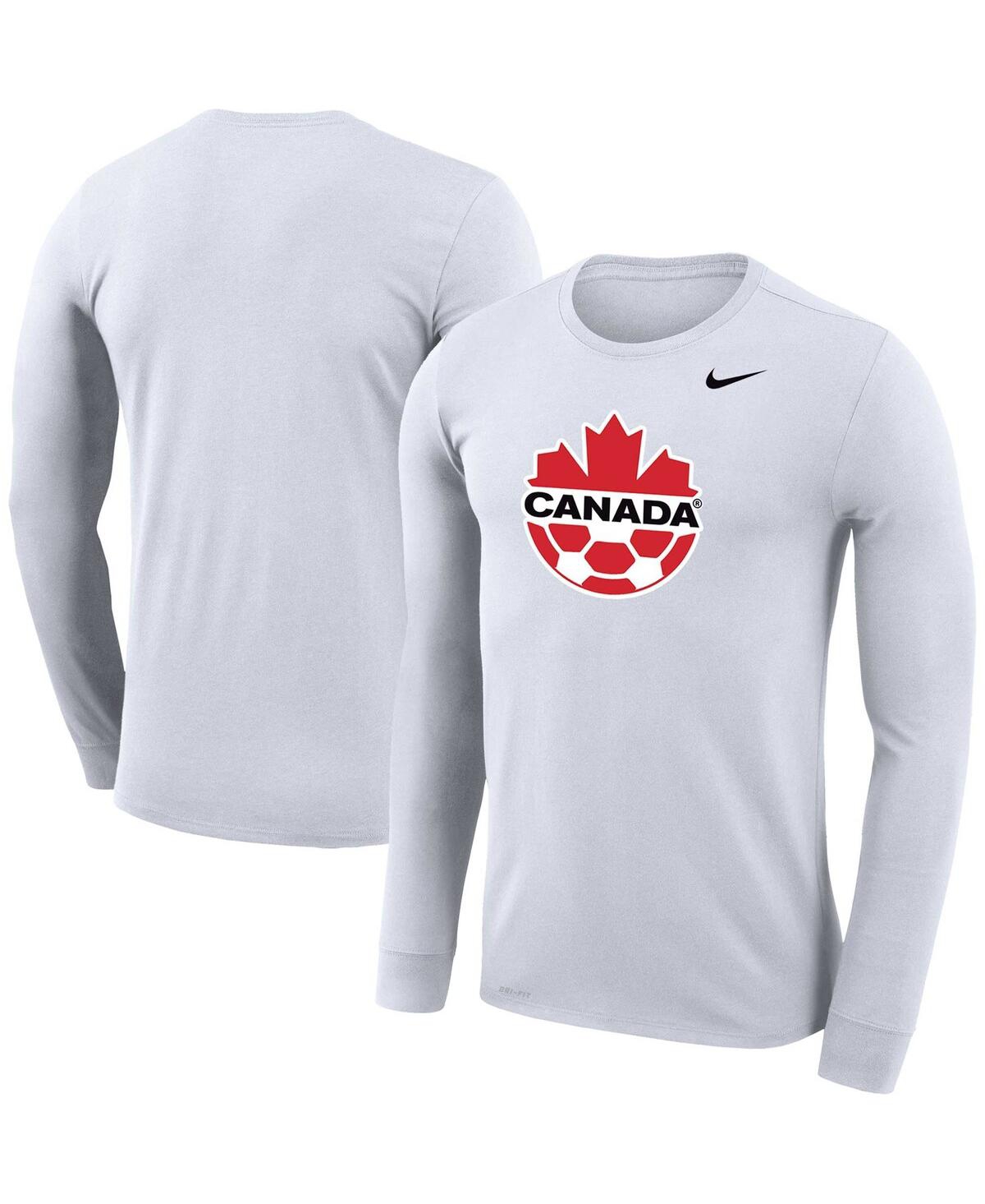 Shop Nike Men's  White Canada Soccer Primary Logo Legend Performance Long Sleeve T-shirt