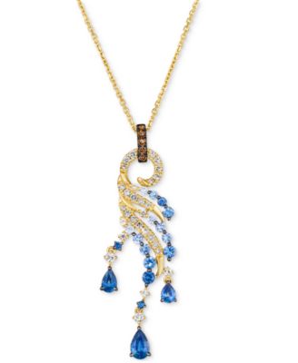 Le Vian - Multi-Gemstone (1-5/8 ct. t.w.) & Diamond (1/3 ct. t.w.) Swirl Pendant Necklace in 14k Gold, 18" + 2" extender