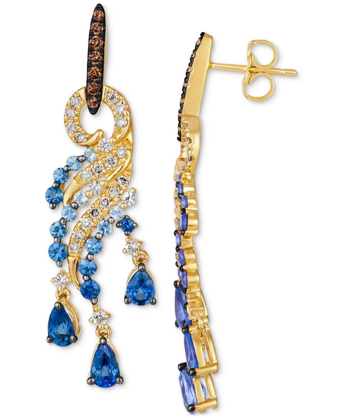 Multi-Gemstone (2-1/4 ct. t.w.) & Diamond (1/2 ct. t.w.) Statement Drop Earrings in 14k Gold - K Honey Gold Earrings