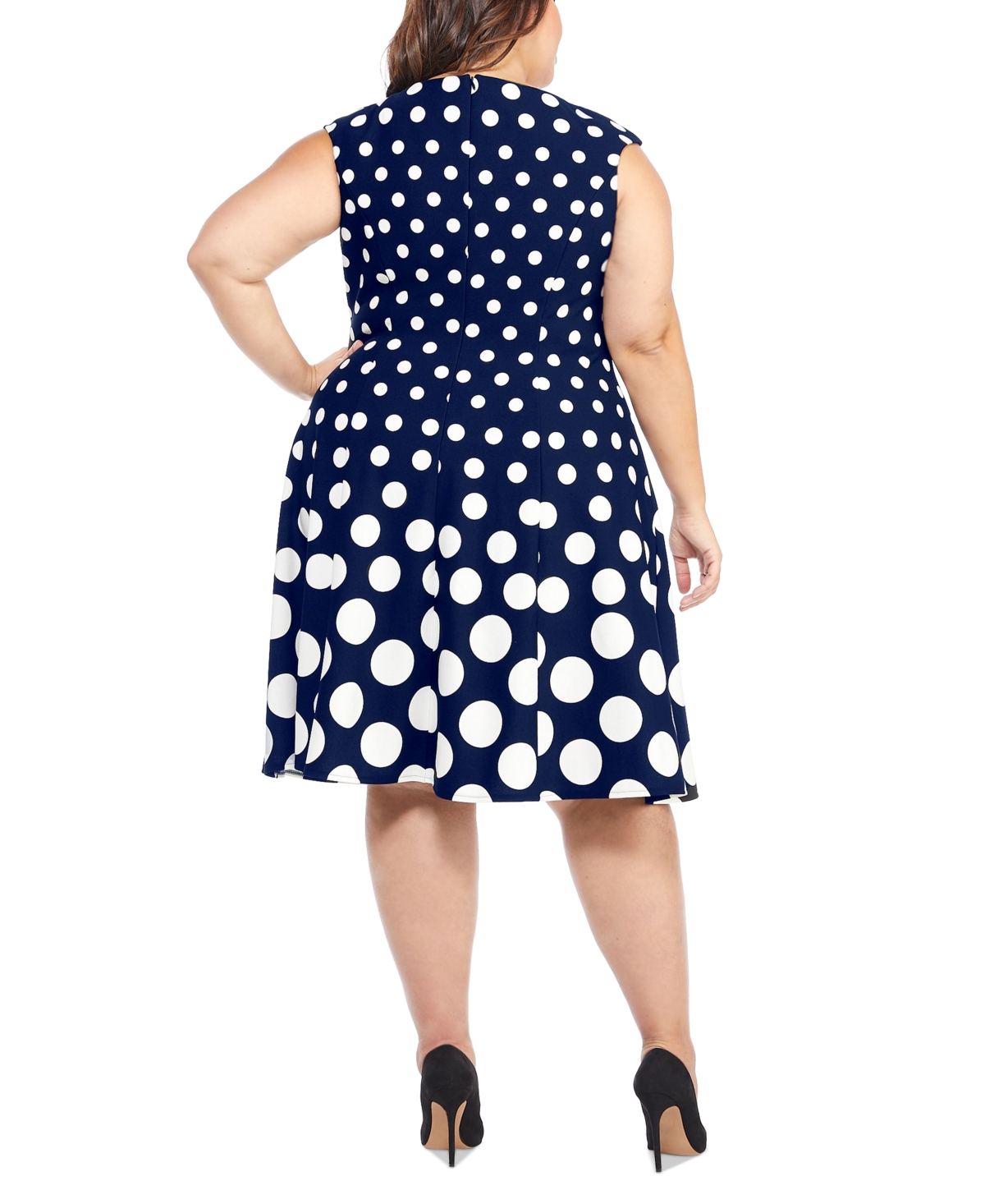 Shop London Times Plus Size Polka-dot Fit & Flare Dress In Pink,ivory