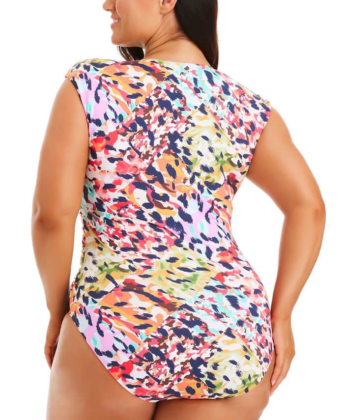 Bleu by Rod Beattie Plus Size Party AnimalPrint CapSleeve OnePiece