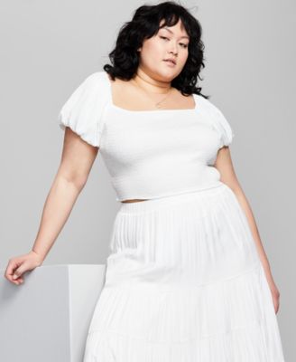 And Now This - Plus Size Square-Neck Puff-Sleeve Top