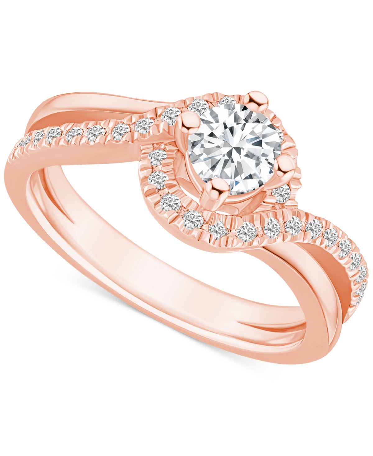 Macy's Diamond Swirl Halo Engagement Ring (3/4 Ct. T.w.) In 14k White, Yellow Or Rose Gold