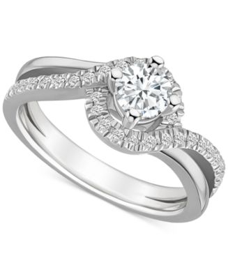 Macy's Diamond Swirl Halo Engagement Ring (3/4 ct. t.w.) in 14k White ...