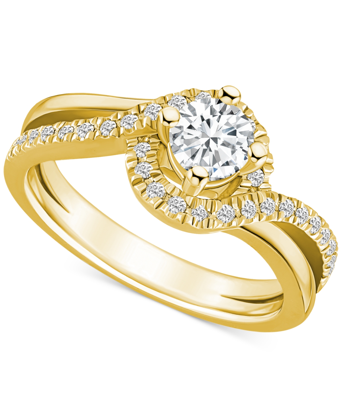 Macy's Diamond Swirl Halo Engagement Ring (3/4 Ct. T.w.) In 14k White, Yellow Or Rose Gold In Yellow Gold