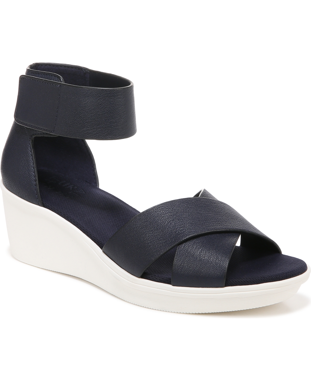 Riviera Ankle Strap Wedge Sandals - Black Leather