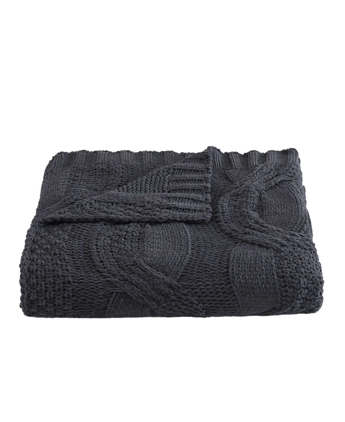 Vera Wang Large Cable Knit Chenille Throw Blanket, 70" X 50" Bedding In Black