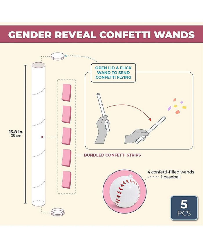 Sparkle and Bash Pink Baby Girl Gender Reveal Confetti Wands for Baby