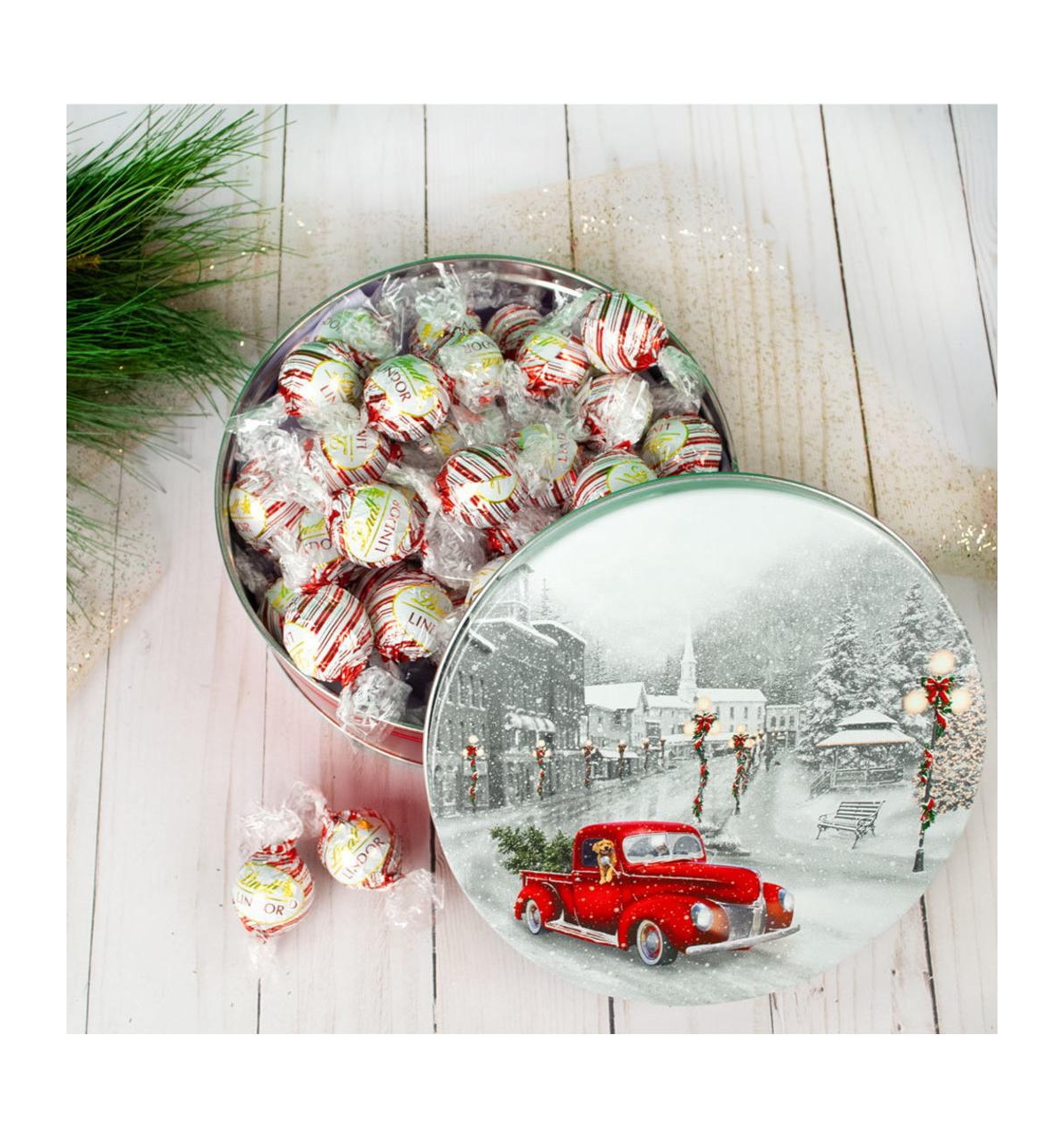 Just Candy Christmas Candy Gift Tin Peppermint Lindt Truffles - Snowy Drive, 35 Pieces