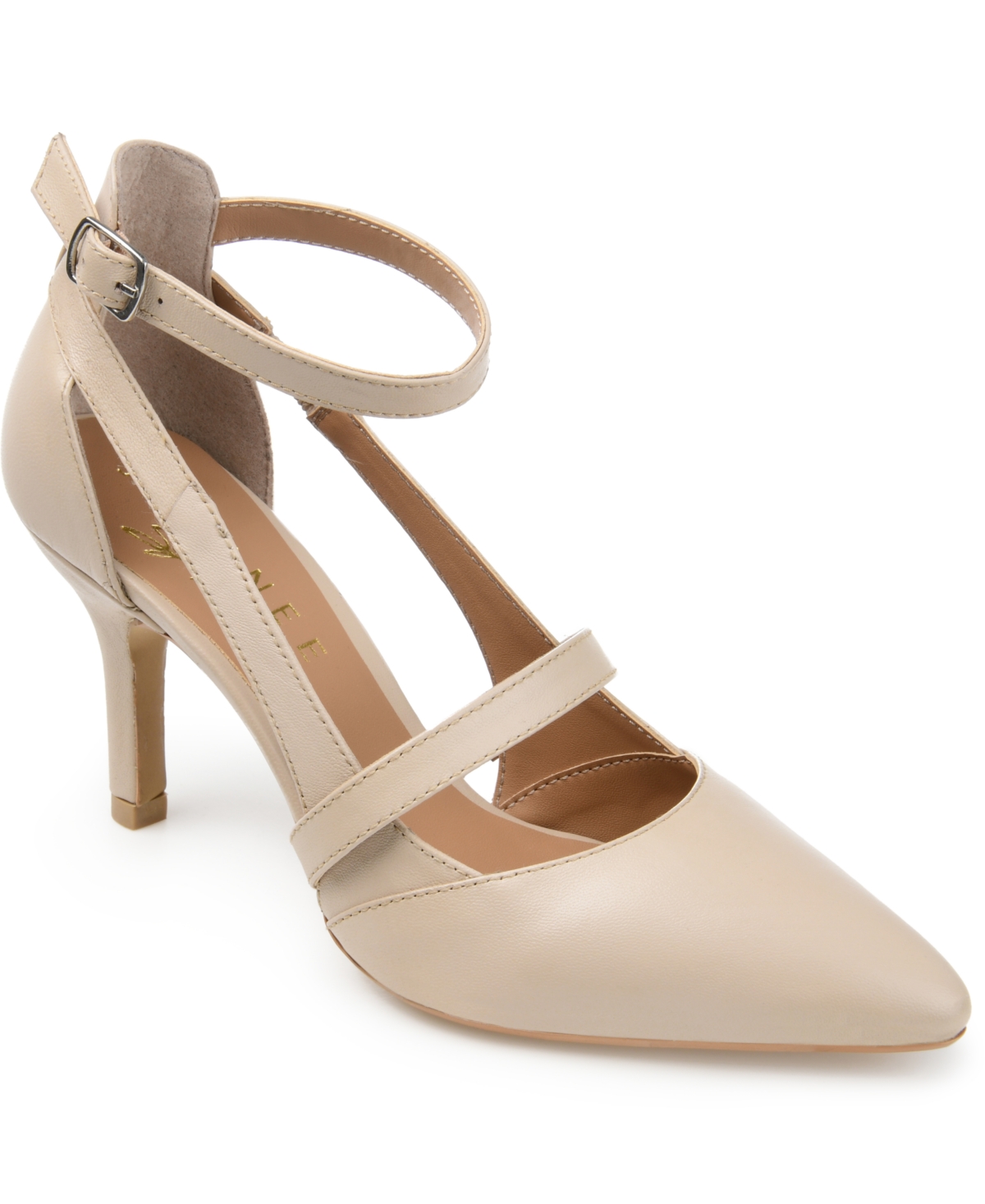Journee Signature Signature Women's Genuine Leather Vallerie Pump In Beige