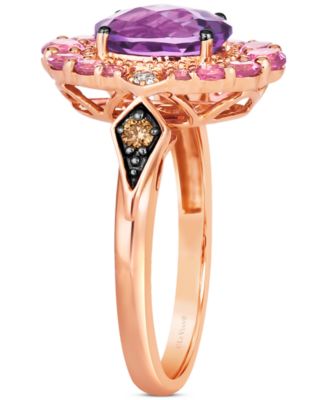 Grape Amethyst (3/4 ct. t.w.), Passionfruit Tourmaline (5/8 ct. t.w.), Chocolate Diamond (1/10 ct. t.w.) & Nude Diamond (1/20 ct. t.w.) Statement Ring in 14k Rose Gold