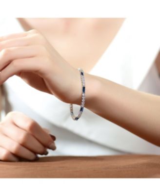 Sterling Silver White Gold Plated with Colored Cubic Zirconia Tennis Bracelet