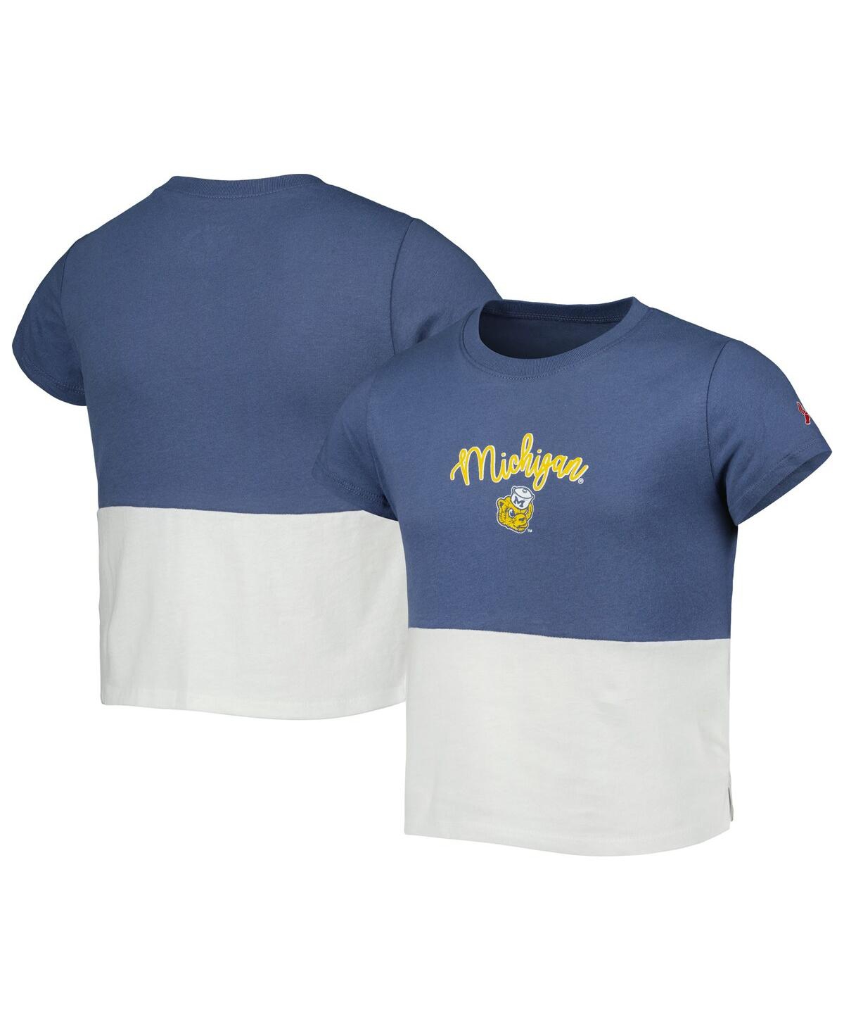 LEAGUE COLLEGIATE WEAR YOUTH GIRLS LEAGUE COLLEGIATE WEAR NAVY, WHITE MICHIGAN WOLVERINES COLORBLOCKED T-SHIRT