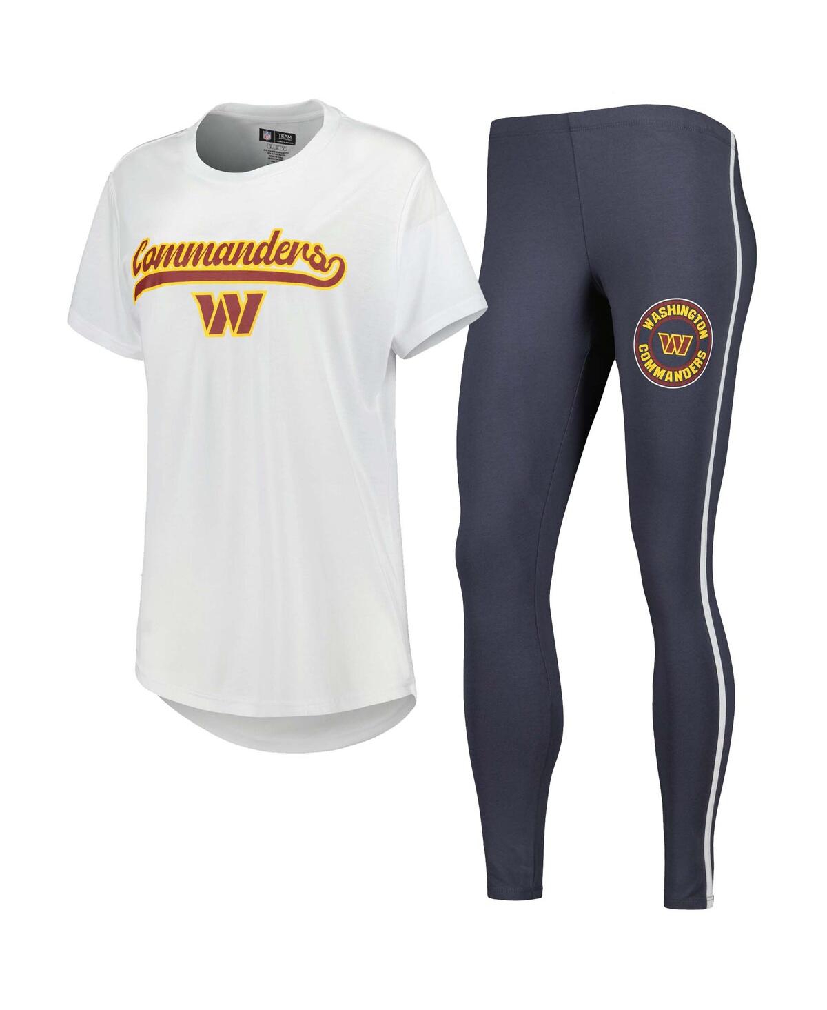 Concepts Sport Women's  White, Charcoal Washington Commanders Sonata T-shirt And Leggings Sleep Set In White,charcoal