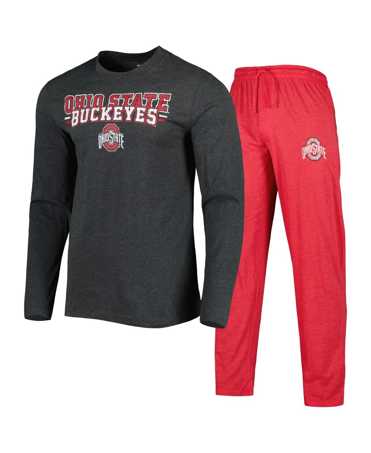 Men's Concepts Sport Heathered Scarlet, Heathered Charcoal Ohio State Buckeyes Meter Long Sleeve T-shirt and Pants Sleep Set - Scarlet, Heathered Char