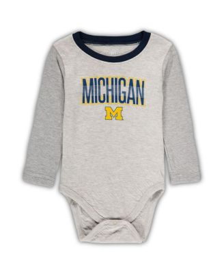 Infant Boys and Girls Heathered Gray, Navy Michigan Wolverines Jie Jie Long Sleeve Bodysuit and Pants Set