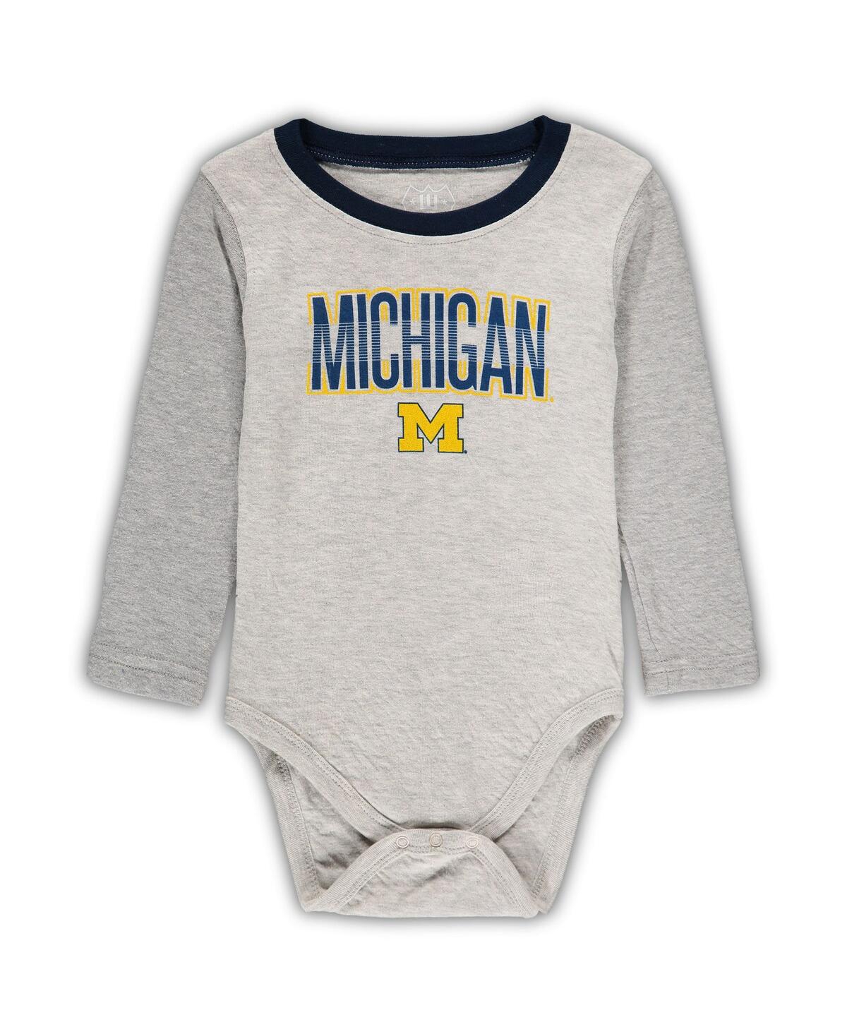 Wes & Willy Infant Boys And Girls  Heathered Gray, Navy Michigan Wolverines Jie Jie Long Sleeve Bodys In Heathered Gray,navy