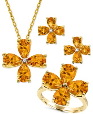 Macy's Citrine Diamond Accent Flower Jewelry Collection In 14k Gold Plated Sterling Silver