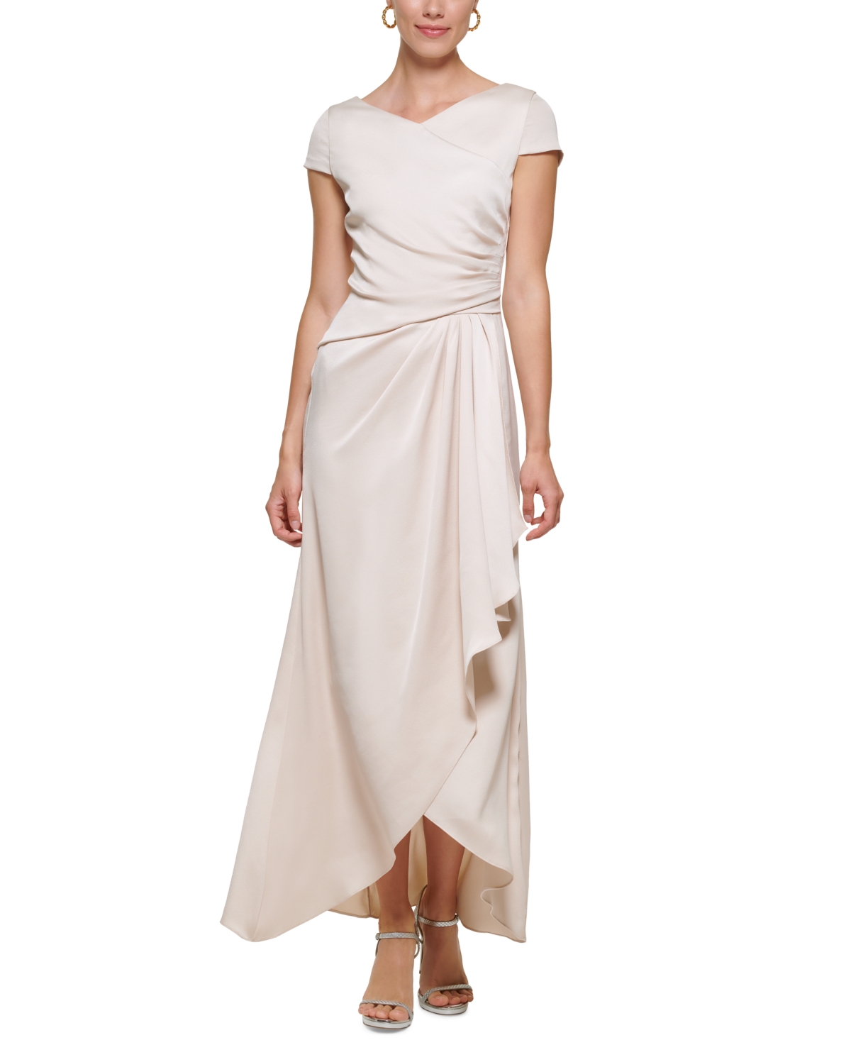 Dkny Women's Ruched Ruffled Crepe-back-satin Gown In Champagne | ModeSens