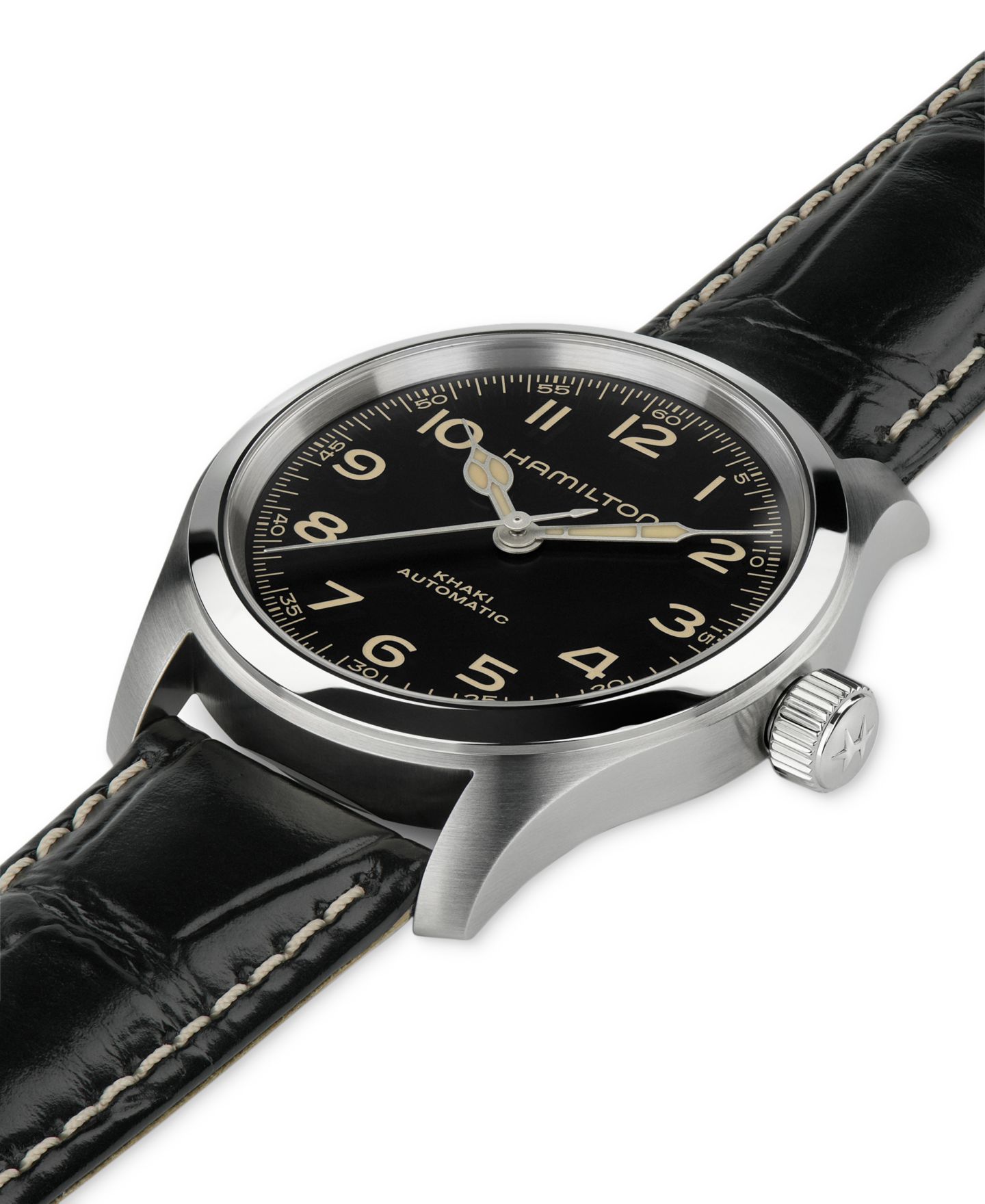 Мужские часы Hamilton Swiss Automatic Khaki Field Murph Black Leather Strap Watch 38mm — фото 3