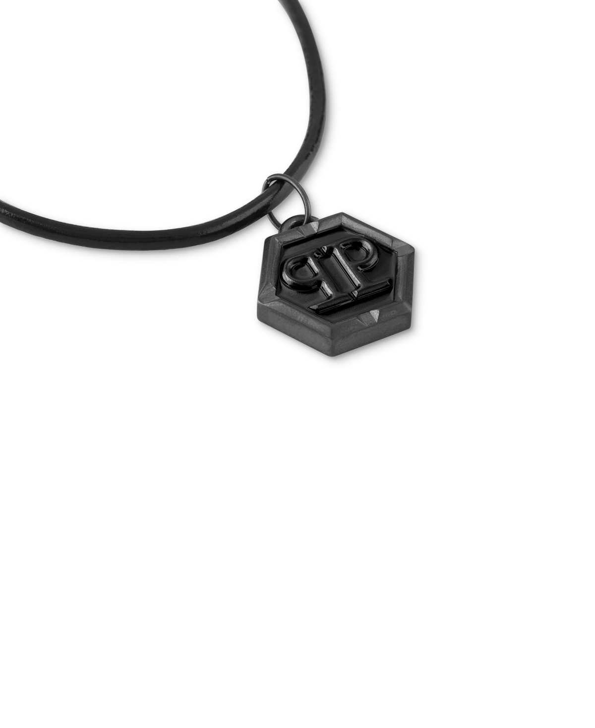 Shop Philipp Plein Gunmetal Ip Stainless Steel Logo Leather Pendant Necklace, 17-3/4" + 1-3/5"