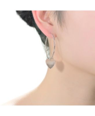 Stylish Sterling Silver with Heart Rose Gold Plated Dangle Hoop Earrings