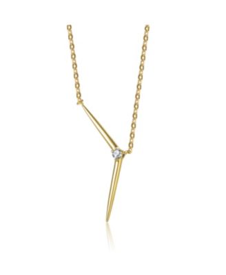 14k Yellow Gold Plated with Green Cubic Zirconia Solar Chevron Necklace in Sterling Silver