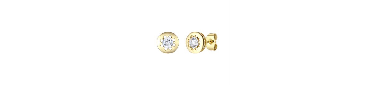 RACHEL GLAUBER 14K GOLD PLATED WITH CUBIC ZIRCONIA ROUND MODERN BEZEL STUD EARRINGS