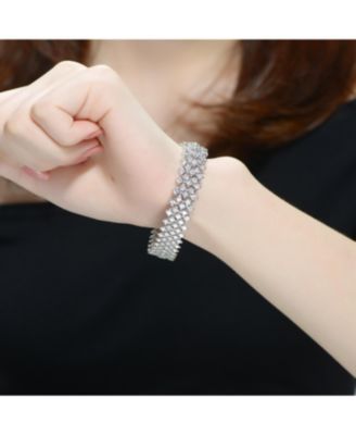 Elegant Sterling Silver Bracelet Adorned with Rows of Sparkling Cubic Zirconia Stones