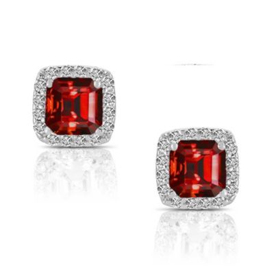 Cubic Zirconia Sterling Silver Rhodium Plated Green Square Shape Assher Cut Earrings