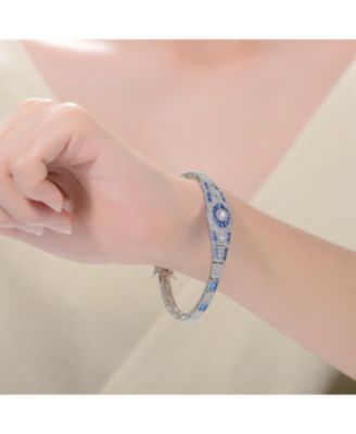 Sterling Silver White Gold Plated with Blue Cubic Zirconia's Bracelet