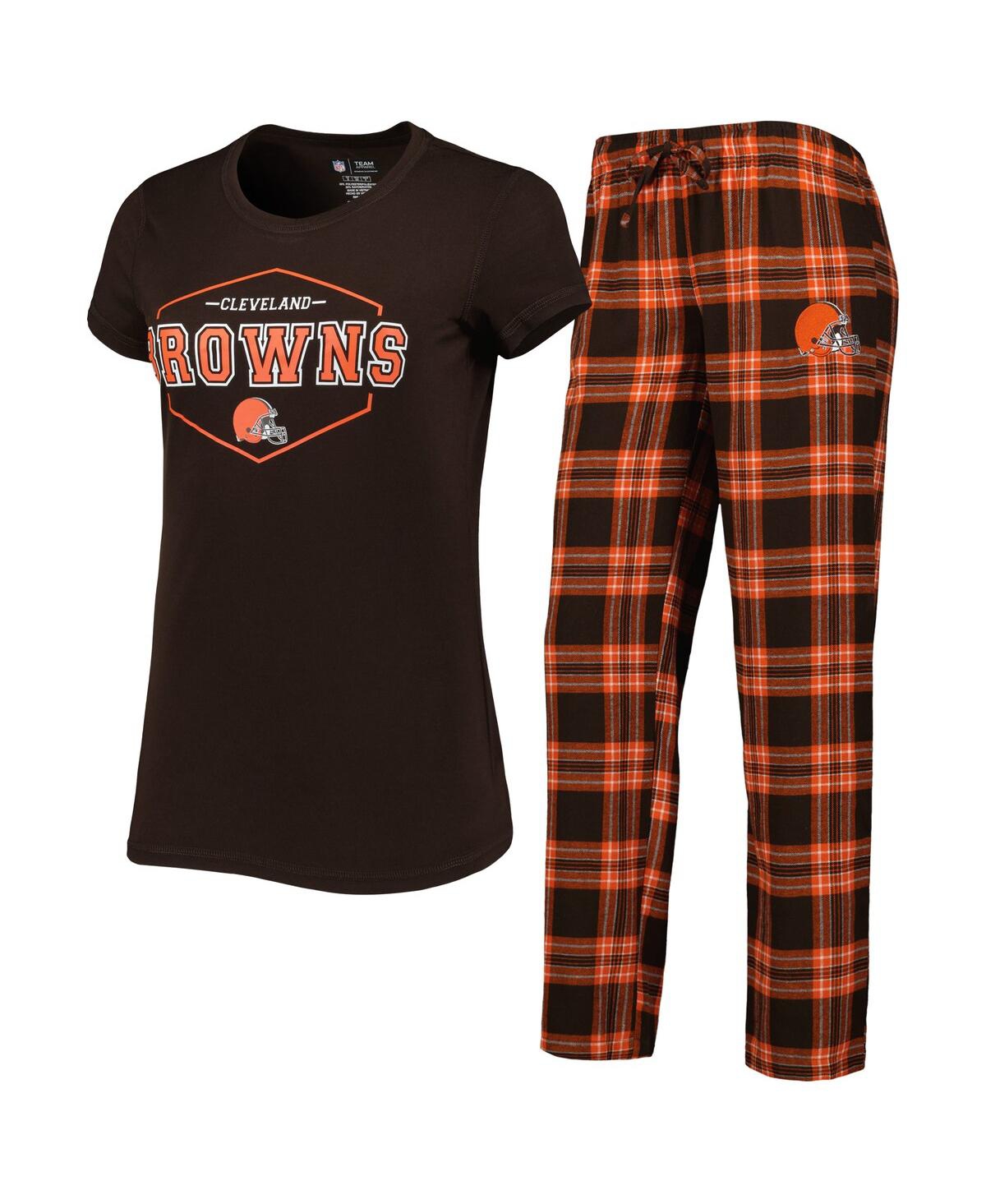Concepts Sport Women's  Brown, Orange Cleveland Browns Badge T-shirt And Pants Sleep Set In Brown,orange
