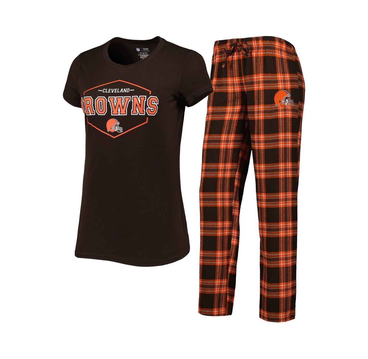 Women's Brown, Orange Cleveland Browns Badge T-shirt and Pants Sleep Set