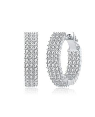 Rhodium Plated Cubic Zirconia Three Row Hoop Earrings - Macy's