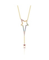 Sterling Silver 14K Gold Plated Multi Color Cubic Zirconia Spring Ring Star Necklace - Multi-color