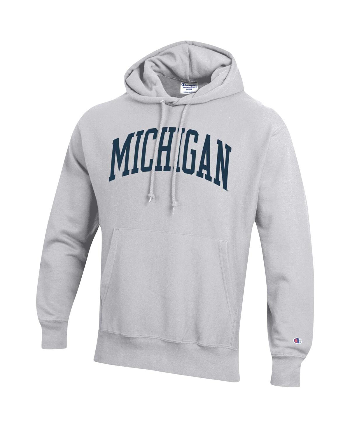 Shop Champion Men's  Heathered Gray Michigan Wolverines Team Arch Reverse Weave Pullover Hoodie