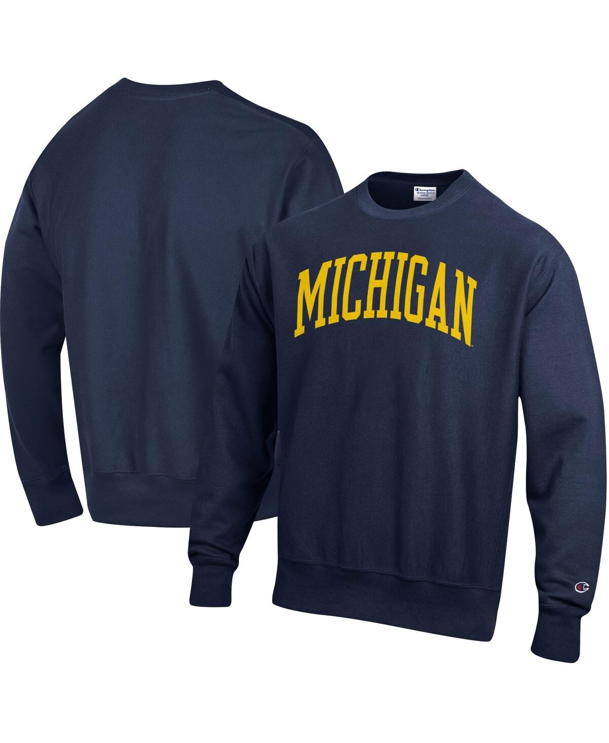 Champion Men's  Navy Michigan Wolverines Arch Reverse Weave Pullover Sweatshirt